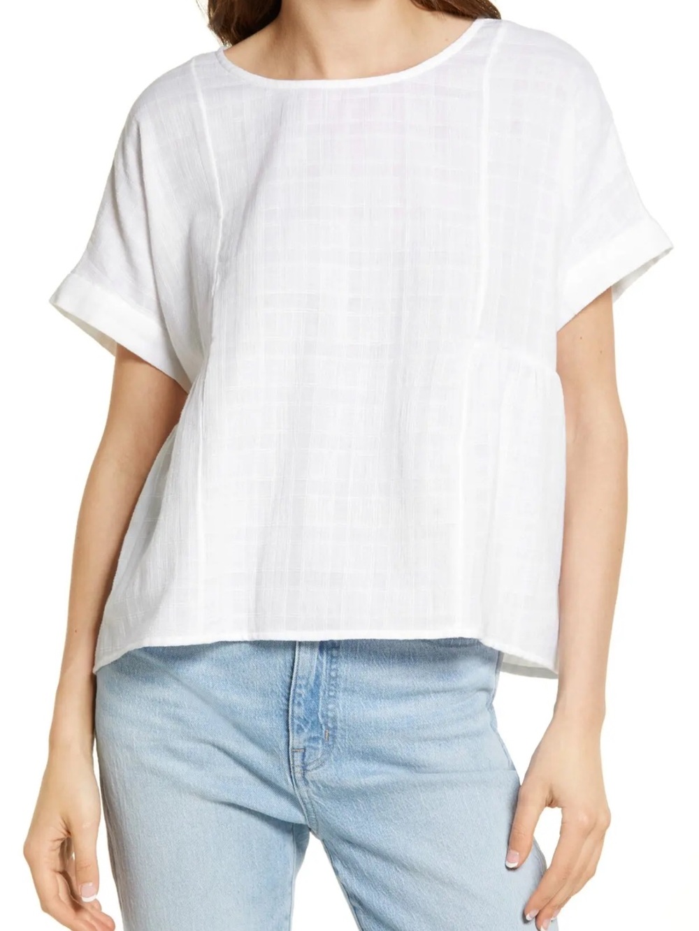 Madewell White Textured Boxy Short-Sleeve Top size XS / S oversized